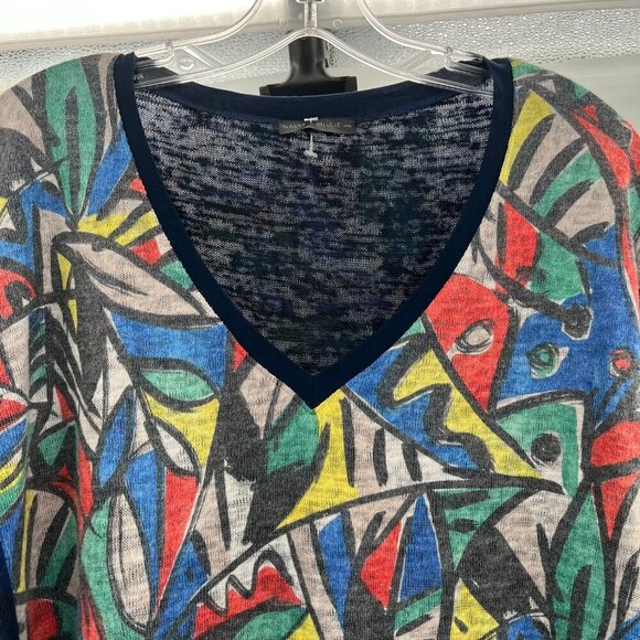 Nally & Millie Women's V-Neck Top 3/4 Sleeve Blue/Multi Print Size S/M - Picture 2 of 9